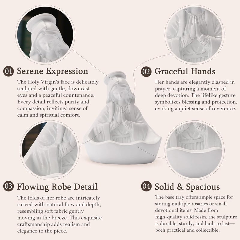 ULVEOL Virgin Mary Statue, Catholic Gifts for Women, Virgin Mary Keepsake Rosary Holder, 5.5" Blessed Mother Statues, Catholic Decor (White) - Image 5